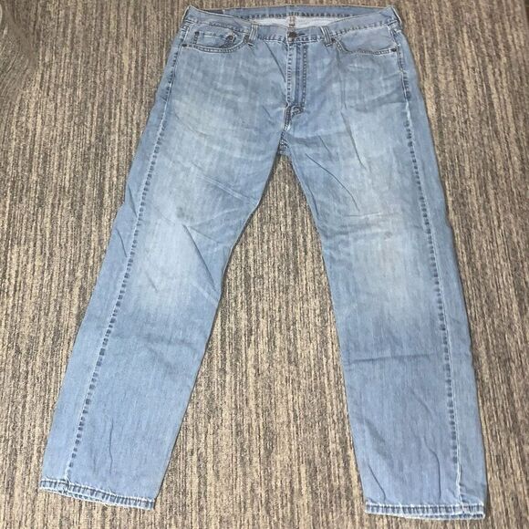 Levis 505 Mens Size 40x32 Water Less Denim Jeans Blue Light‎ Wash Grunge Worn - Picture 1 of 7